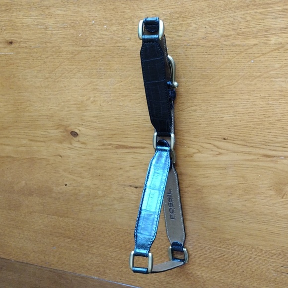 Fossil Black Leather Belt with Brass Color Links - Picture 5 of 7